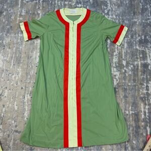 Retro JCPenney Loungewear Green Satin House Coat MuuMuu Robe Small